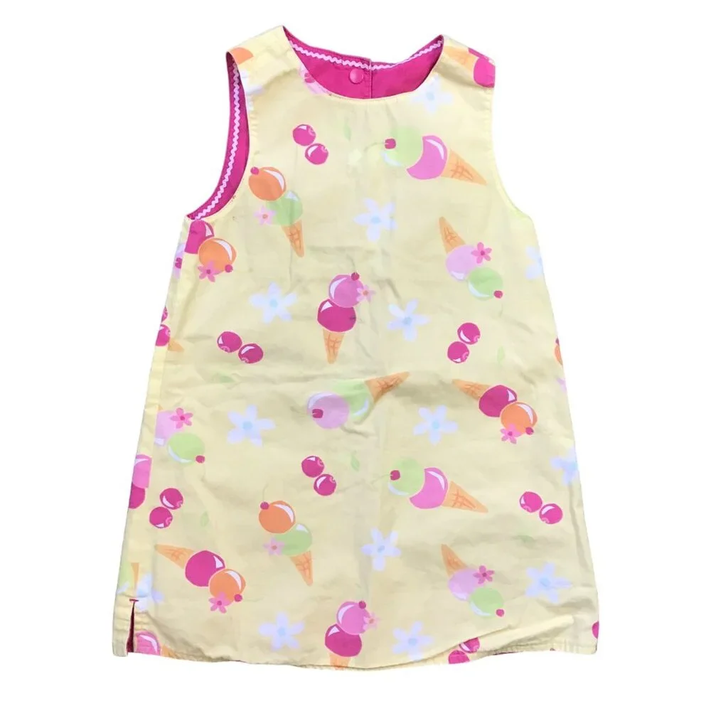Vintage Gymboree Reversible Ice‎ Cream Shift Dress Girls Size 5 Snap Embroidered